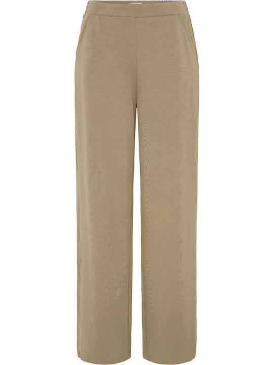 Pantaloni Dama din Țesătură cu Elastic, Croială Lejeră, Bej
