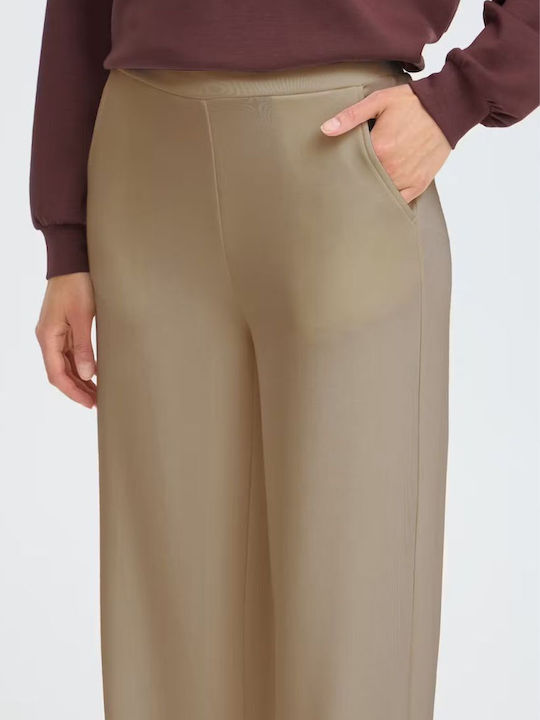 Pantaloni Dama din Țesătură cu Elastic, Croială Lejeră, Bej