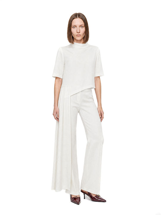 C. Manolo C.manolo Women's Crepe Trousers in a Straight Fit White