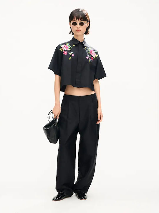 Women's Fabric Trousers in a Loose Fit Leopard Black