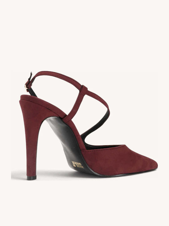 Bordeauxfarbene Wildleder-Slingback-Pumps mit gekreuztem Riemchen