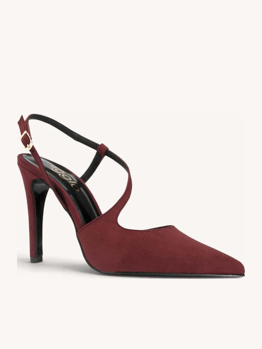 Bordeauxfarbene Wildleder-Slingback-Pumps mit gekreuztem Riemchen