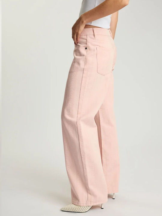 Waist Pantaloni Jeans de Damă cu Croială Relaxed Roz
