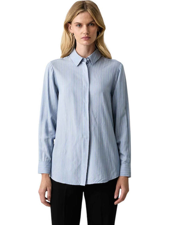 Long Sleeve Blue Striped Women's Shirt