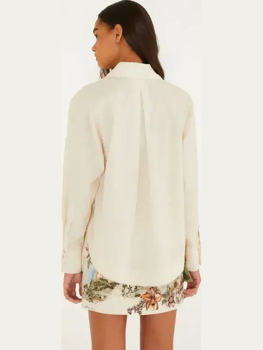 Long Sleeve Women's Cotton Shirt Off-White Floral