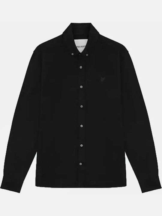 Long Sleeve Flannel Shirt in Regular Fit Jet Black