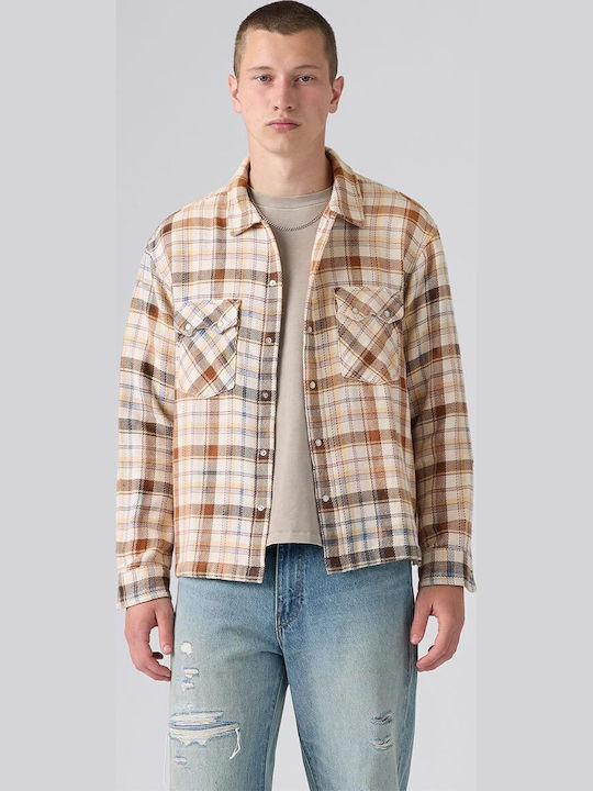 Western Long Sleeve Shirt in Wide-Fit Checked Whitecap Gray - Beige