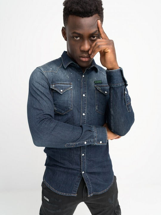 Long Sleeve Denim Shirt Dark Denim