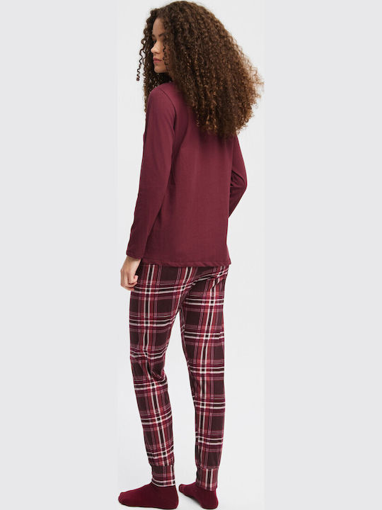 Minerva Winter Women's Cotton Pyjama Set Burgundy Dream