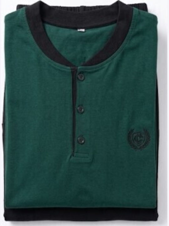 Soccus Χειμερινή Ανδρική Πιτζάμα Βαμβακερή Green/black Soccus Χειμερινή Ανδρική Πιτζάμα Βαμβακερή Green/black