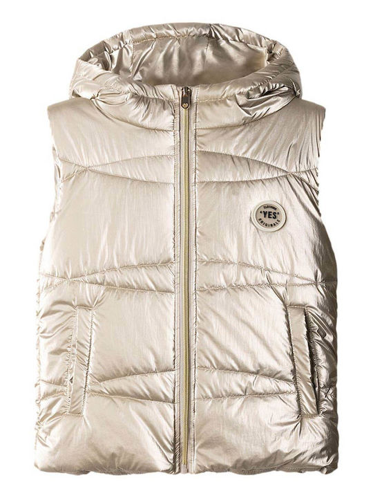 Kids’ Casual Sleeveless Short Hooded Beige Jacket