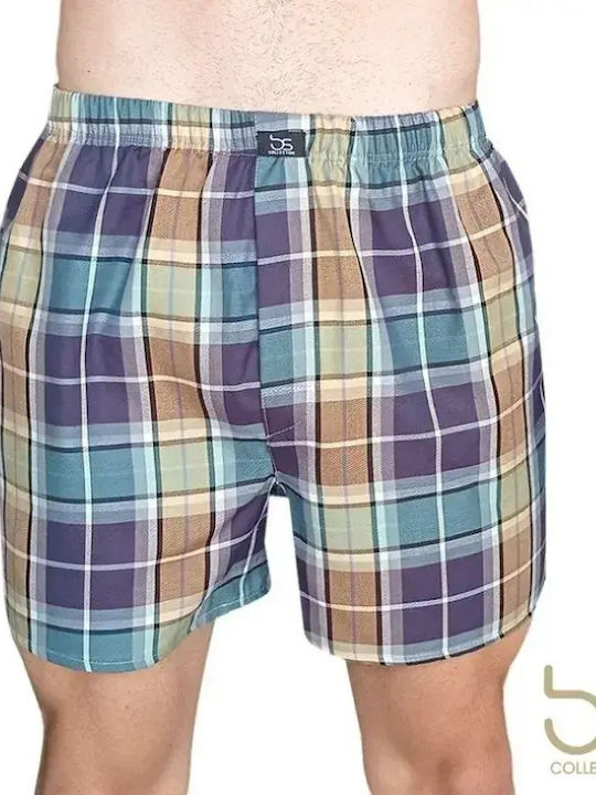 Herren-Boxershorts Grün/Blau/Ecru Kariert 9/3004-Grün/Beige_0E33