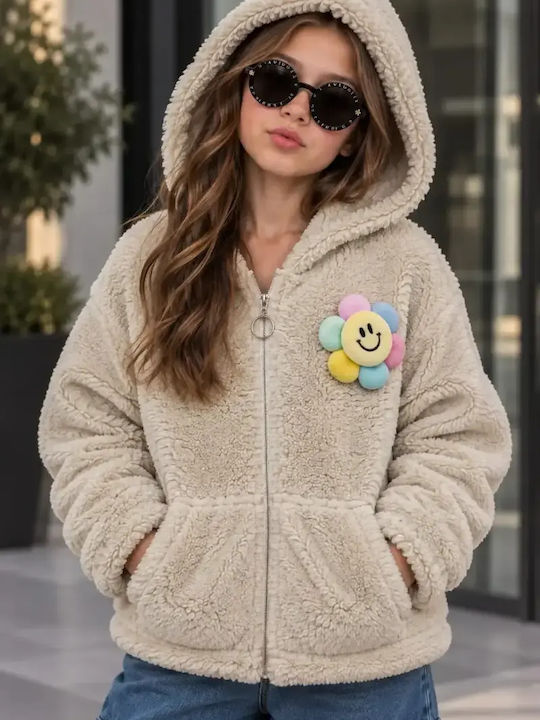 Kids Hooded Cardigan Ecru