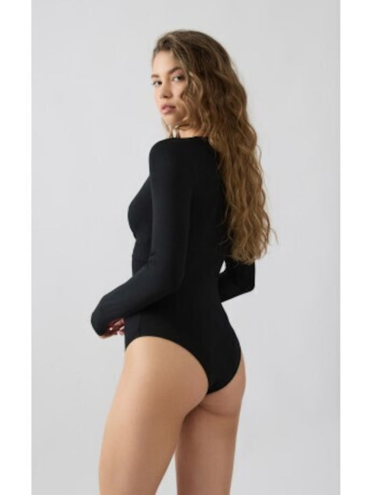 Long-Sleeved Black Wrap Bodysuit Long-Sleeved Black Wrap Bodysuit