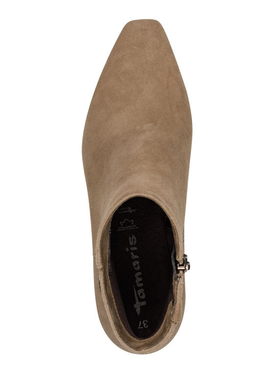 Beige Leder Damen Stiefeletten