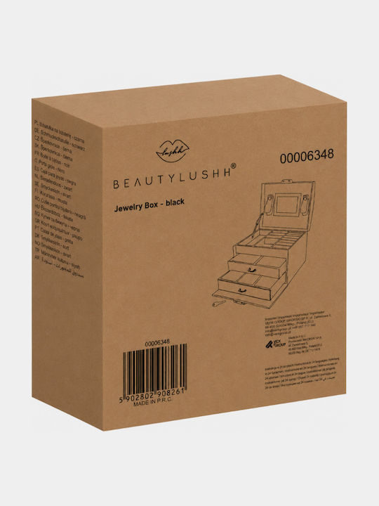 Beautylushh Metal Jewellery Box with Drawer & Mirror Black 17.5x14x12cm