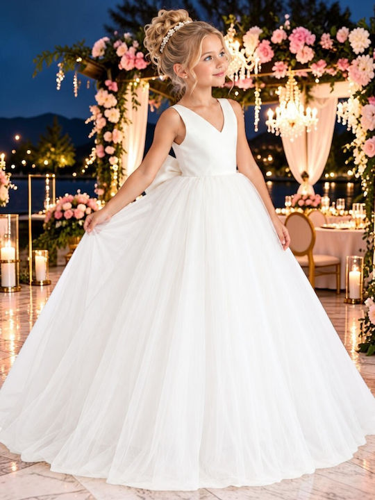 Girls Dress Sleeveless for Flower Girl White
