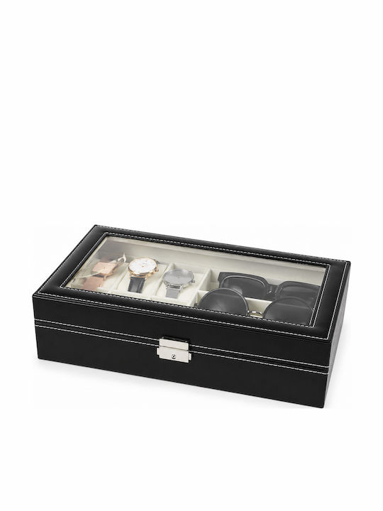 Leather Case for 6 Watches and 3 Pairs of Glasses – Black