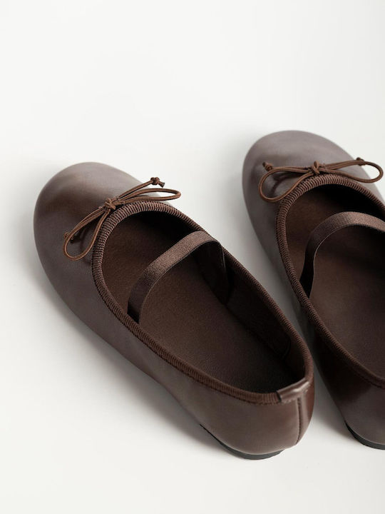 Kinder Ballerinas mit Elastischem Gurt Braun