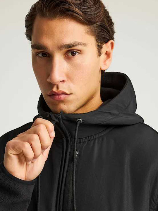 Herren Fleecejacke mit Kapuze Schwarz FBM012-050-06-Schwarz