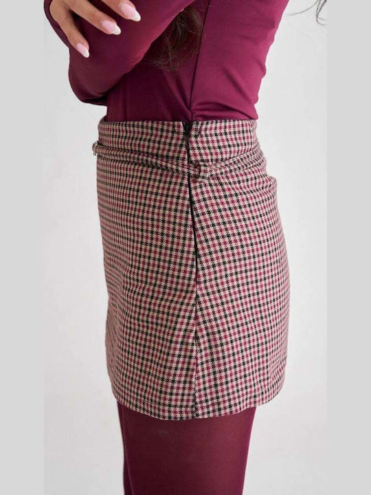 Fustă-Pantaloni Scurți de Damă în Carouri Vișinii