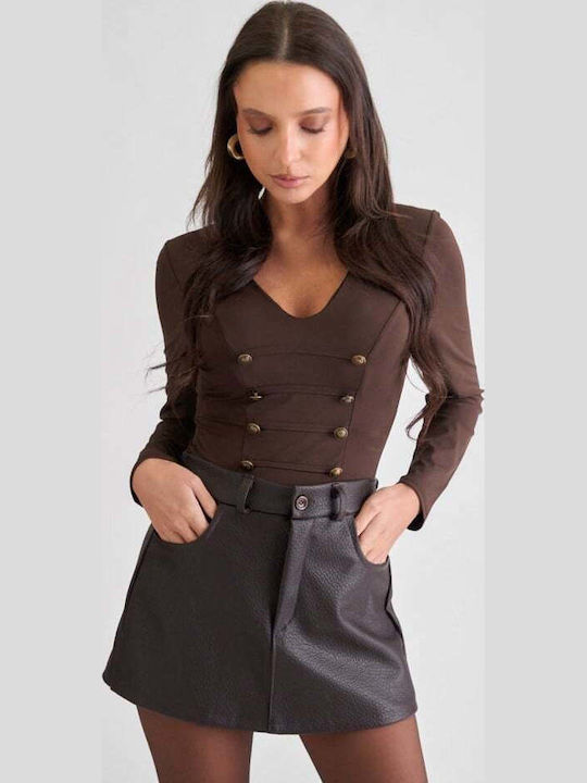 Damen-Leder-Skort Dunkelbraun