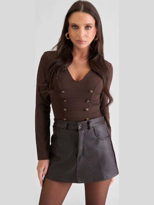 Damen-Leder-Skort Dunkelbraun