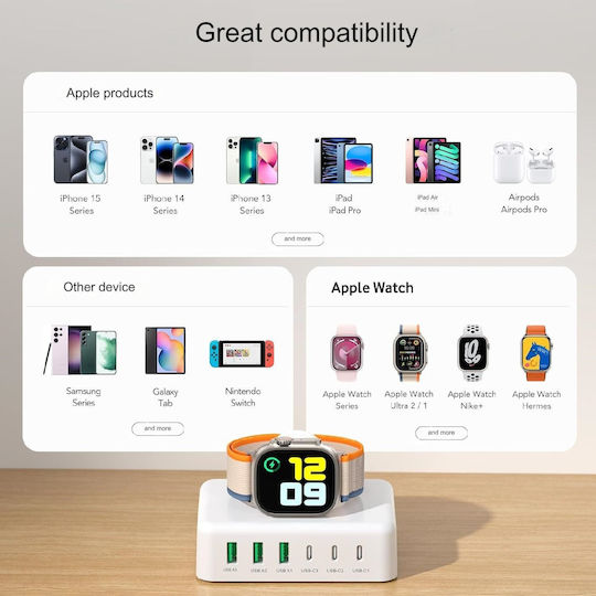 Huawei Stație de Încărcare cu 3 Porturi USB-A și 3 Porturi USB-C 125W în Culoare Albă (B0CS6KCC1Q)