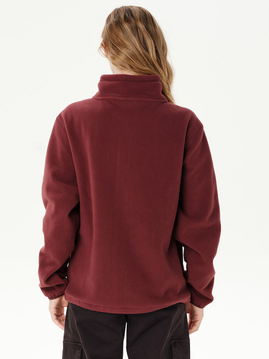Fleece Damen-Strickjacke mit Reißverschluss Burgunderrot