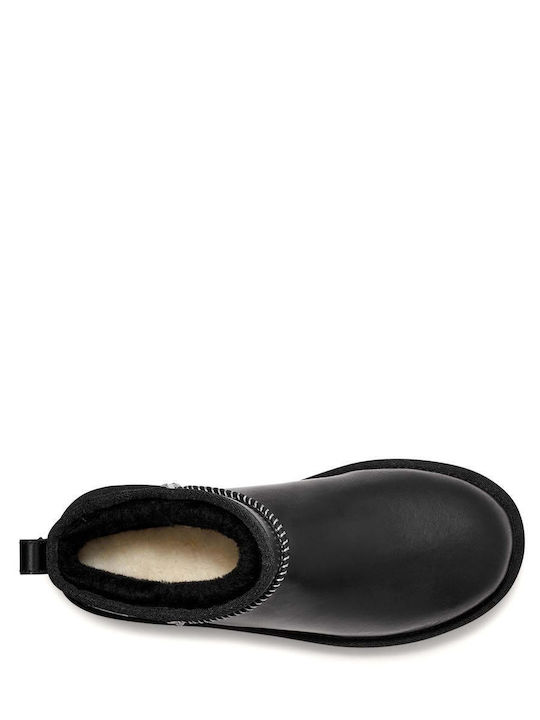 Classic Ultra Mini Leather Regen Leder Stiefeletten Damen Schwarz