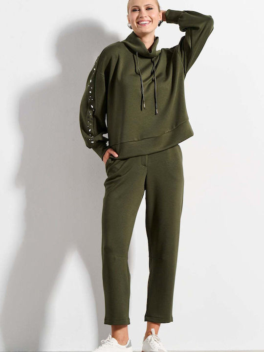 High-Waist Jogginghose mit Bündchen in Oliv