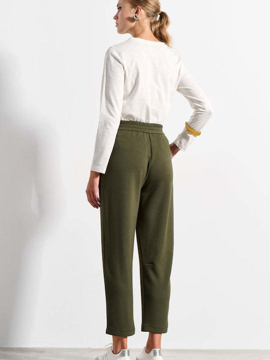 High-Waist Jogginghose mit Bündchen in Oliv
