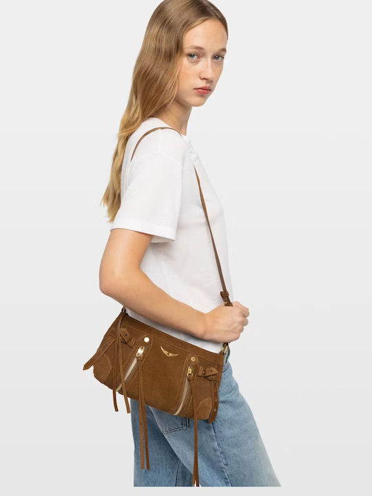 Δερμάτινη Γυναικεία Τσάντα Χιαστί / Ώμου Suede Cognac
