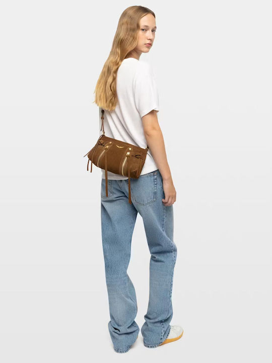 Δερμάτινη Γυναικεία Τσάντα Χιαστί / Ώμου Suede Cognac