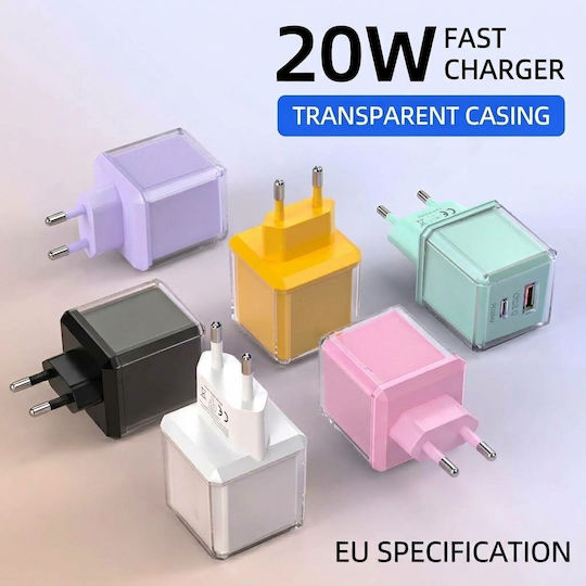 Leewello Зарядно Устройство Без Кабел с USB-A Порт и USB-C Порт 20W Power Delivery / Quick Charge 3.0 Жълто (783192-Yellow)