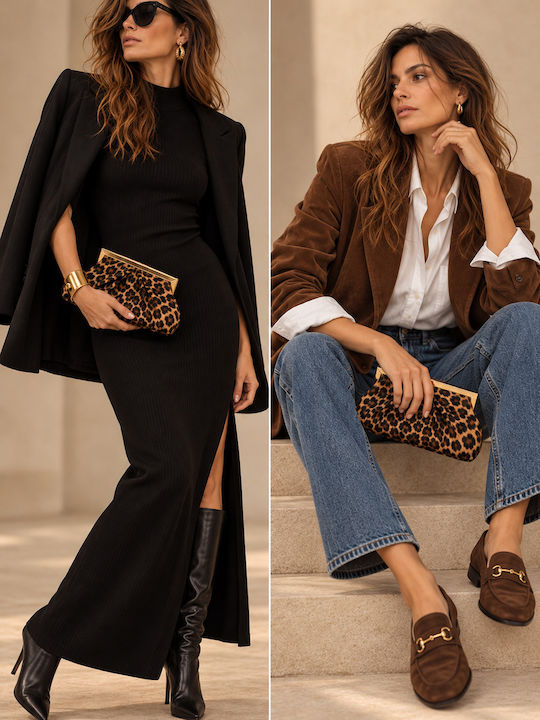 Clutch Mit Animal-Print Und Metallrahmen