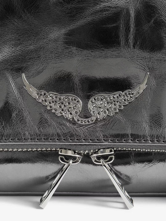 Rock Damen-Clutch aus Leder in Silber