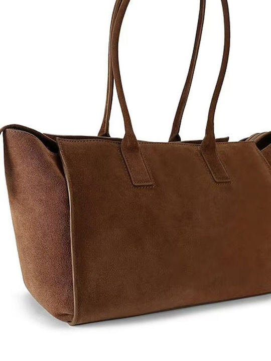 Geantă Shopper de damă din Piele Întoarsă Maro Tabac