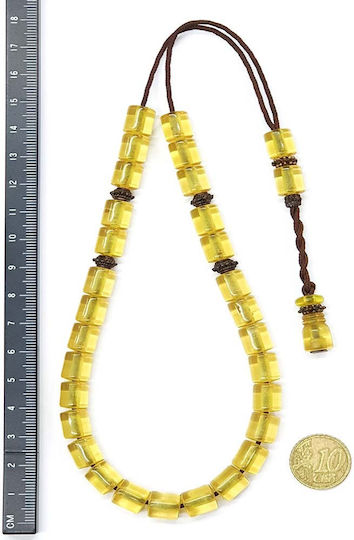 Roloi Komboloi Șirag de mărgele cu 29 de mărgele din rășină, lungime de 32 cm, galben