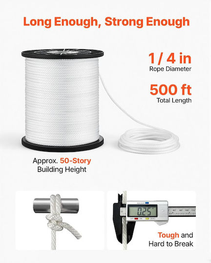 Vevor Σχοινί Πλεκτό 6.4mm 152m Πολυεστερικό Λευκό