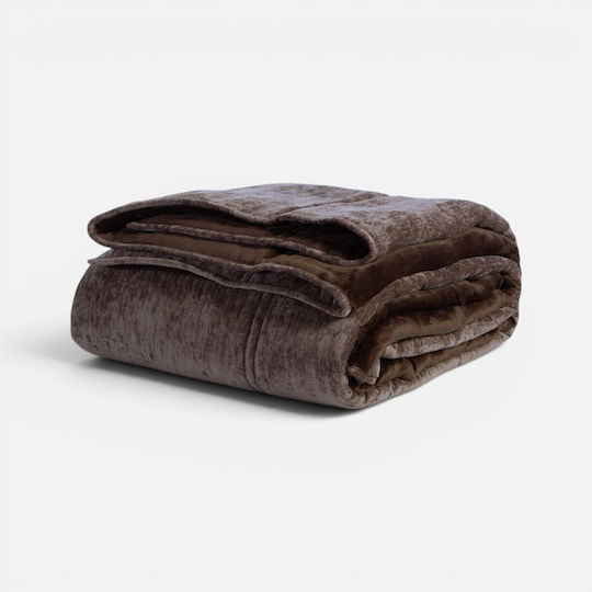 Nef-Nef Homeware Vania Coffee Sherpa Comforter Set Double 240x220 cm 2 Pieces 700 GSM