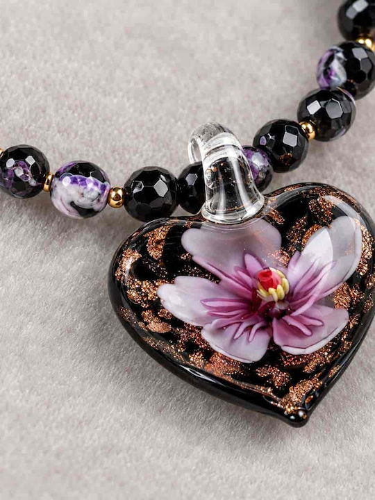 Cuoro Halskette mit Herzmotiv aus violettem Murano-Glas