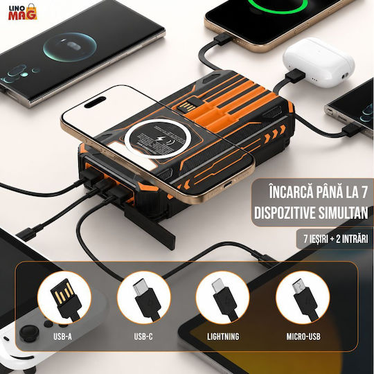 Linomag Ηλιακό Power Bank 20000mAh 15W με 3 Θύρες USB-A Πορτοκαλί
