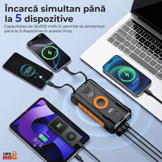 Linomag Ηλιακό Power Bank 20000mAh 35W με Θύρα USB-A και 2 Θύρες USB-C