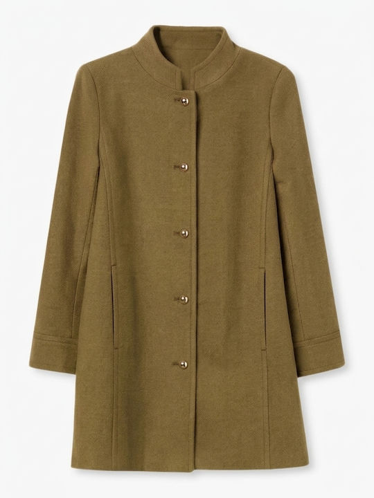 Women's Olive Half Coat with Buttons