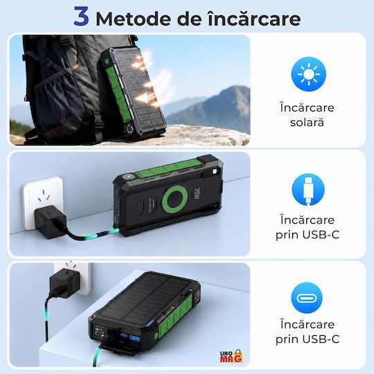Linomag Ηλιακό Power Bank 20000mAh 35W με Θύρα USB-A και 2 Θύρες USB-C