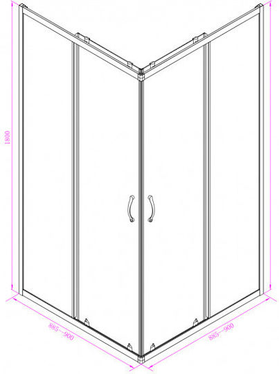 Inter Ceramic Καμπίνα Ντουζιέρας με Συρόμενη Πόρτα 90x90x180cm Fabric 6988354243004