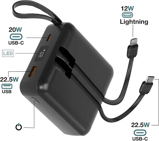 Akashi Powerbank 10000 mAh 22,5 W mit USB-A- und USB-C-Anschluss Schwarz