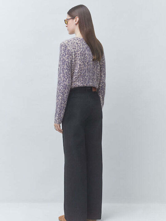Gacia Long Knitted Women's Cardigan with Leopard Print Buttons