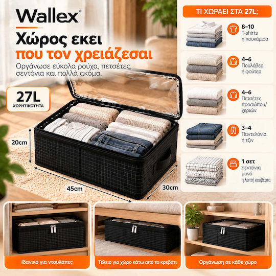 Wallex Cutie Textilă de Depozitare pentru Haine / Lenjerie Intimă / Costume / Paltoane / Pături/Pilote / Cravate / Rochii / Șosete / Tricotaje / Cămăși / Curele / Genți în Culoare Neagră 45x30x20cm